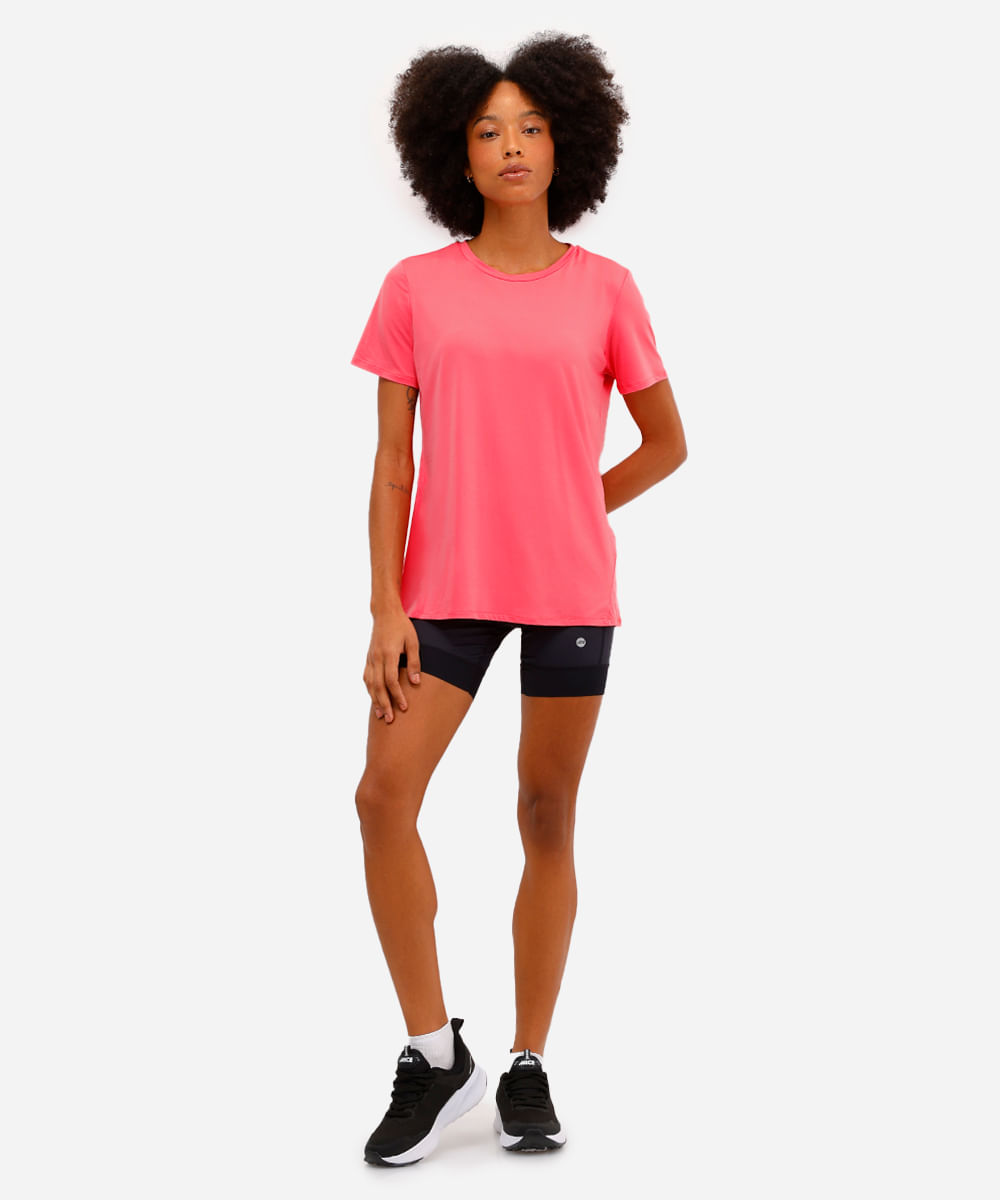 camiseta esportiva feminina manga curta rosa