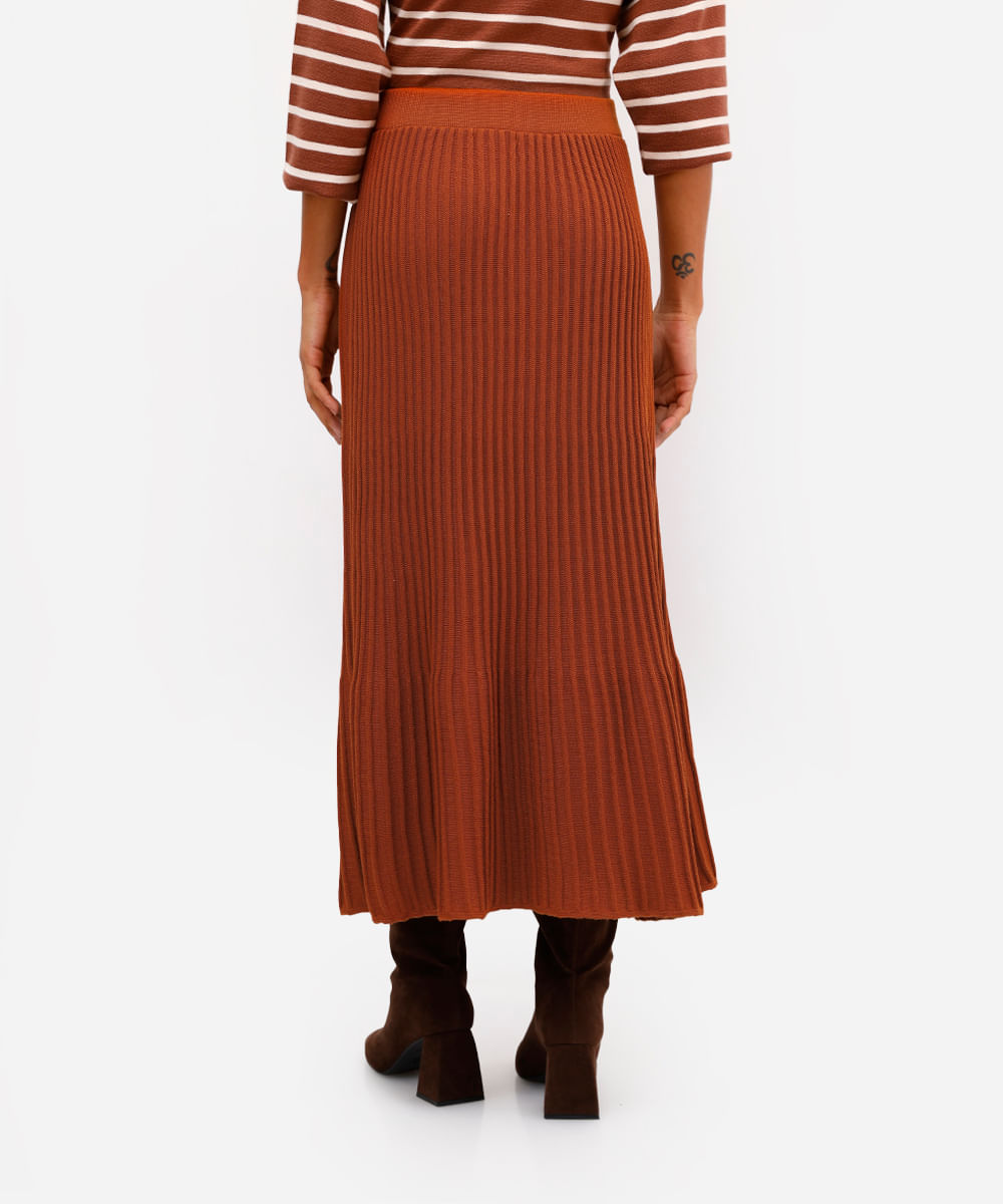 saia midi feminina de tricot canelada laranja