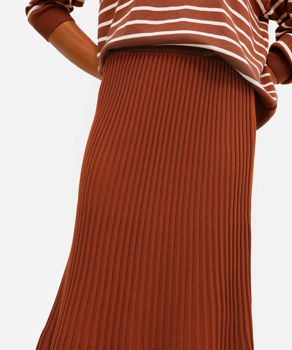 saia midi feminina de tricot canelada laranja