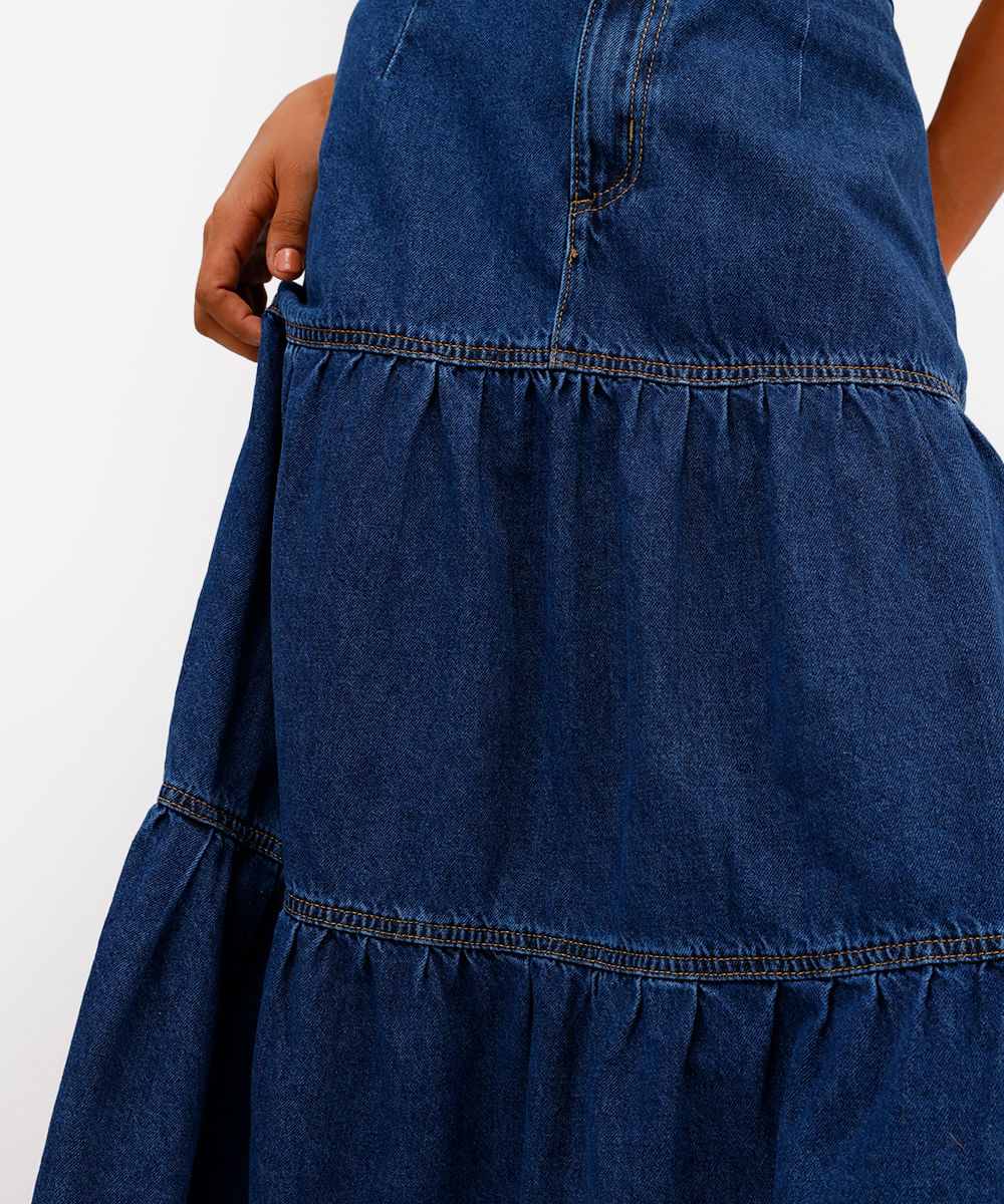 saia midi feminina jeans com recortes azul