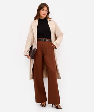 calça wide leg feminina com viscose marrom