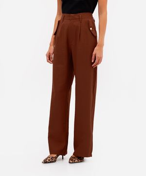 calça wide leg feminina com viscose marrom