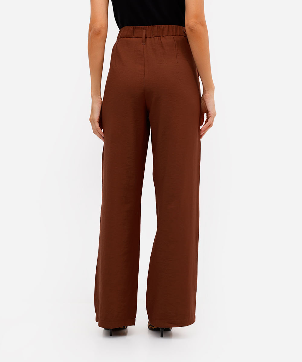 calça wide leg feminina com viscose marrom