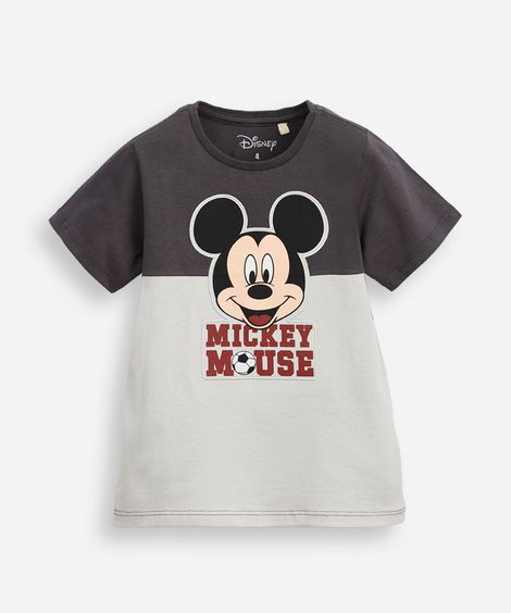 camiseta de algodão infantil manga curta mickey bicolor cinza