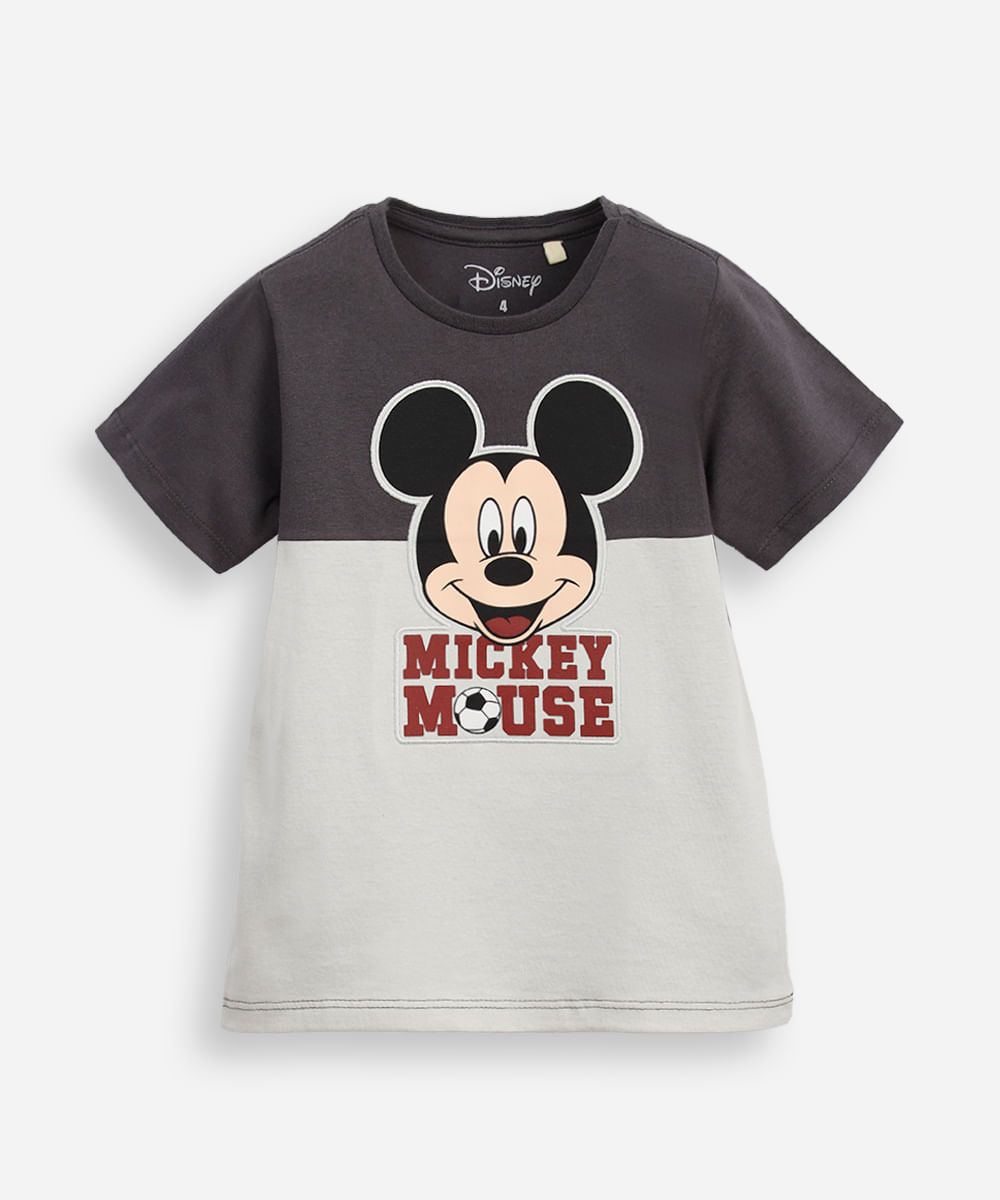 camiseta de algodão infantil manga curta mickey bicolor cinza