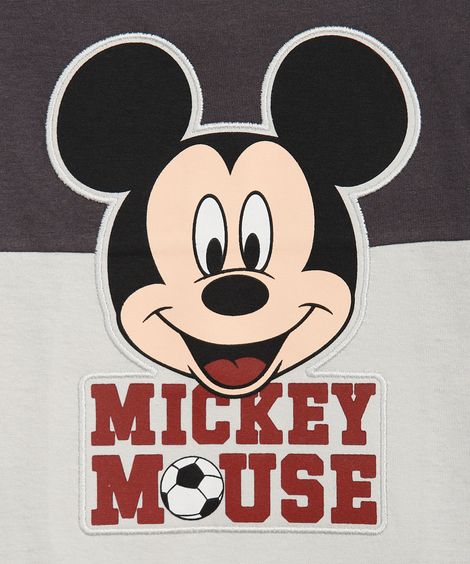 camiseta de algodão infantil manga curta mickey bicolor cinza