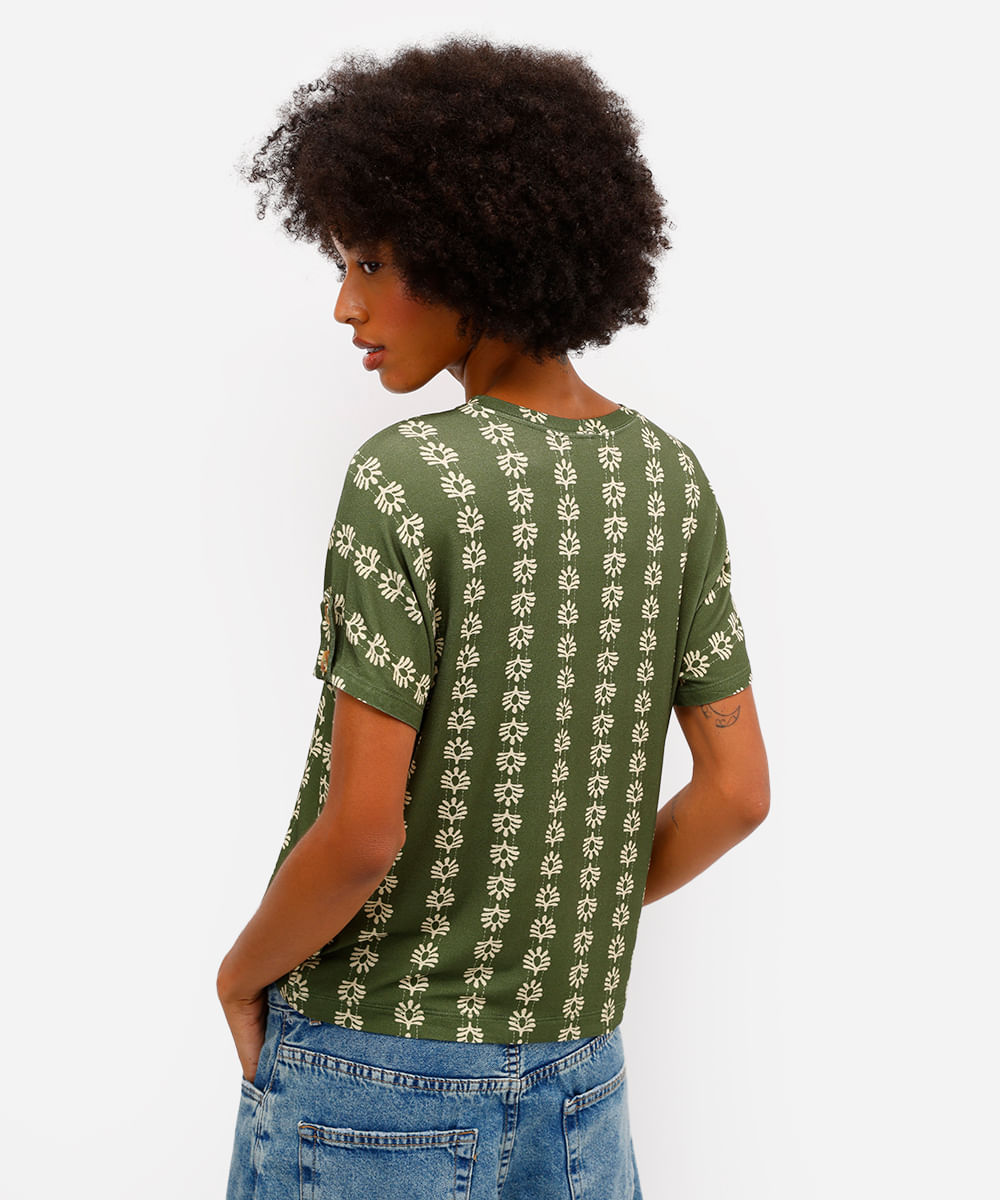 blusa feminina de viscose manga curta estampada verde