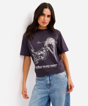 camiseta unissex de algodão born this way lady gaga cinza