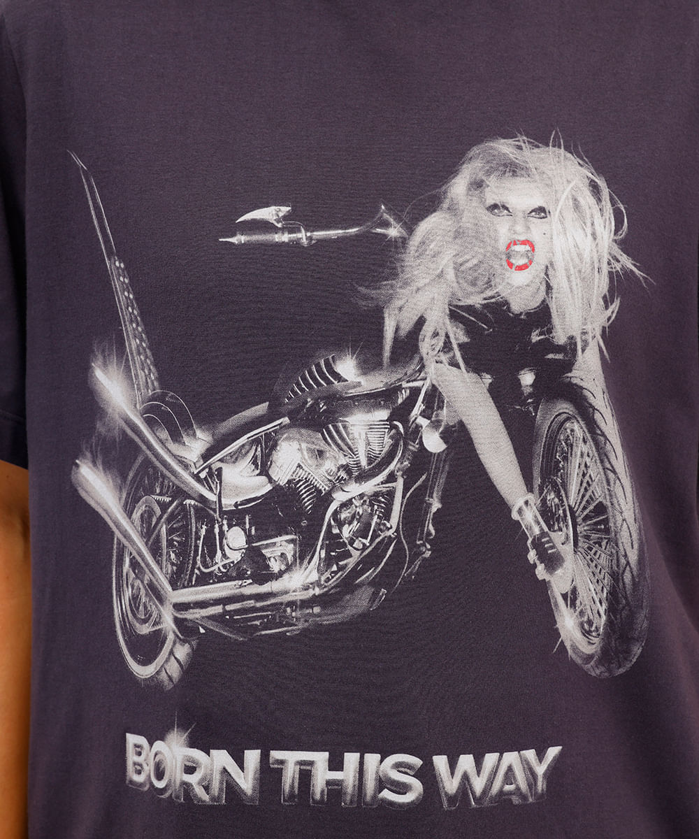camiseta unissex de algodão born this way lady gaga cinza