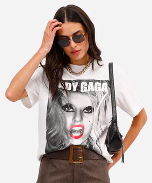 camiseta unissex de algodão lady gaga off white