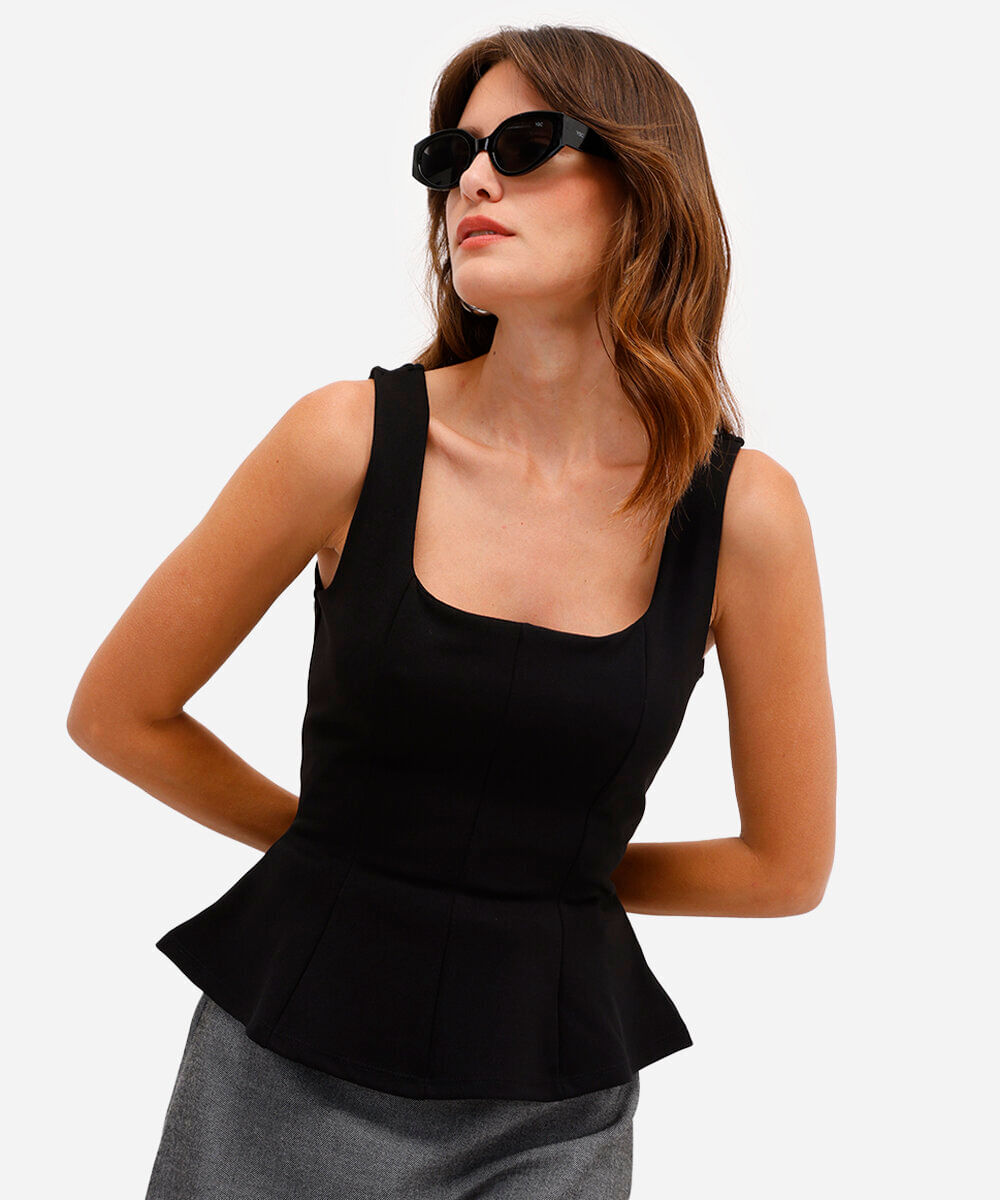 regata peplum feminina texturizada preta