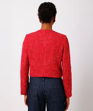 casaco feminino de tweed xadrez mindset vermelho