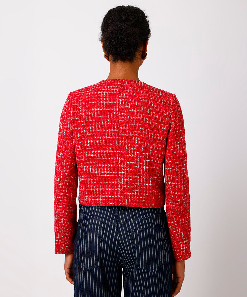 casaco feminino de tweed xadrez mindset vermelho