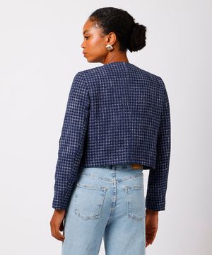 casaco feminino de tweed xadrez mindset azul