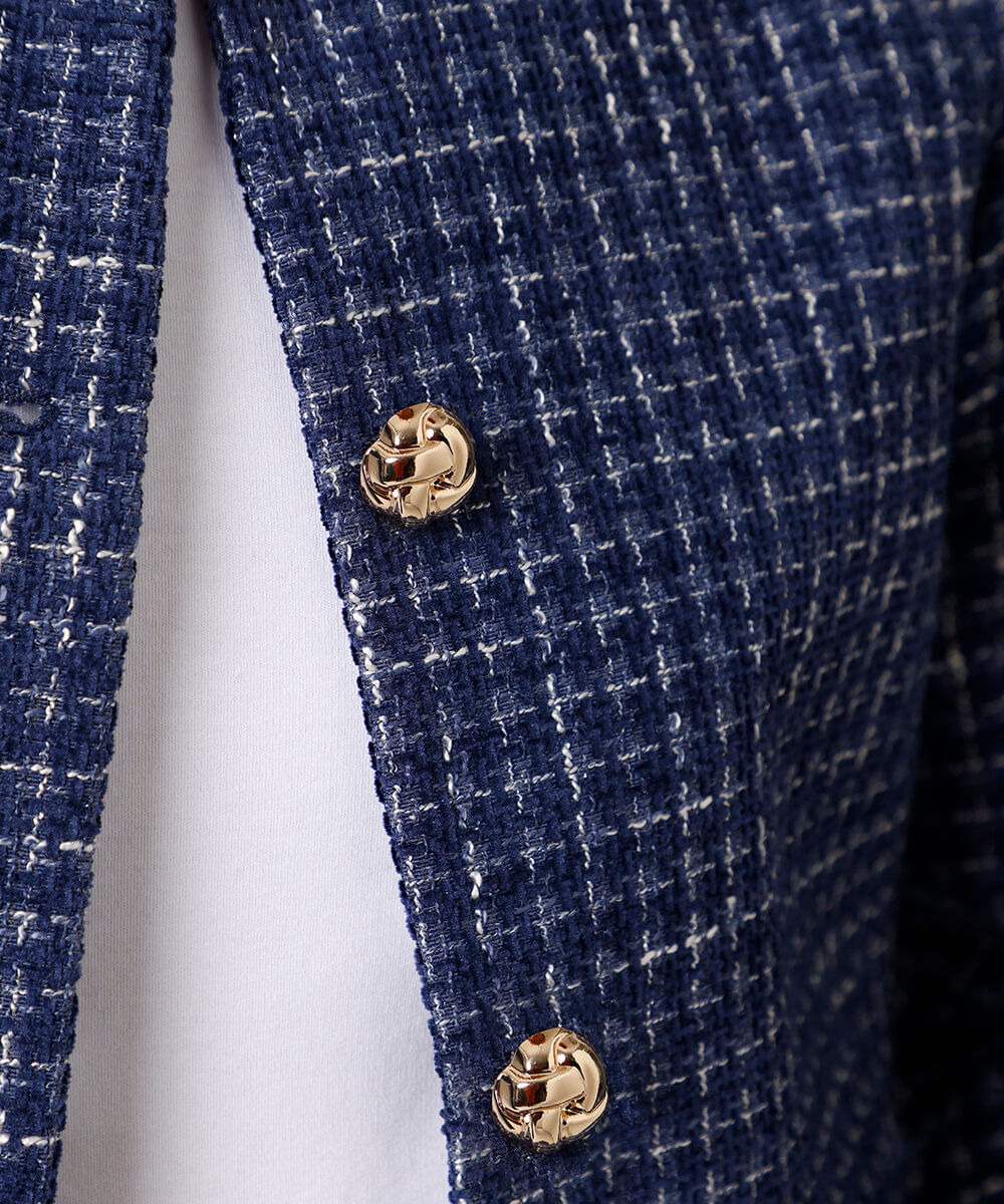 casaco feminino de tweed xadrez mindset azul