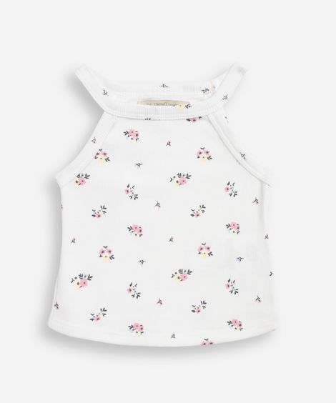 regata de algodão infantil decote halterneck floral off white