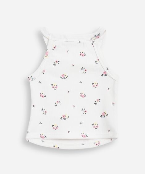 regata de algodão infantil decote halterneck floral off white
