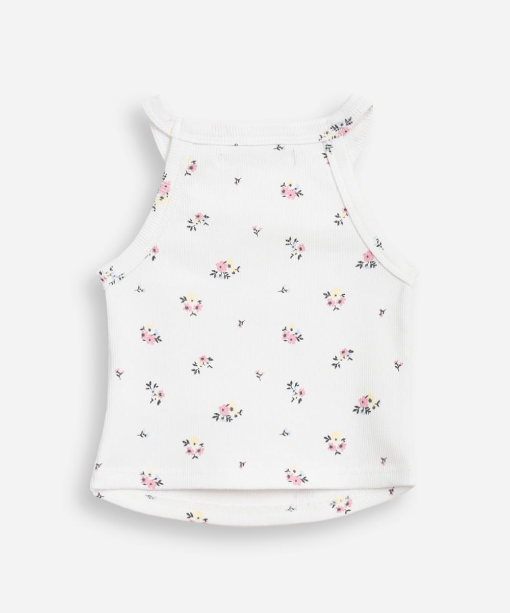 regata de algodão infantil decote halterneck floral off white