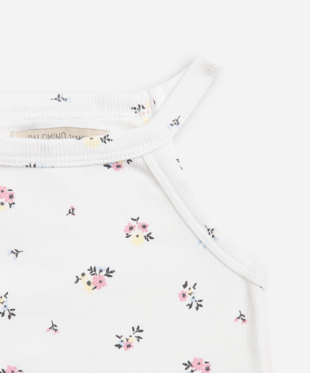 regata de algodão infantil decote halterneck floral off white