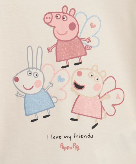 blusa de algodão infantil manga longa peppa pig e amigos bege