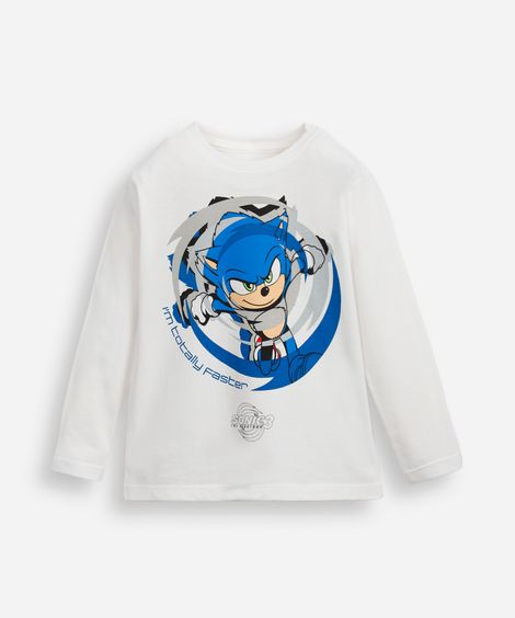 blusa de algodão infantil manga longa sonic off white