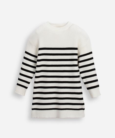 vestido infantil de tricot listrado off white