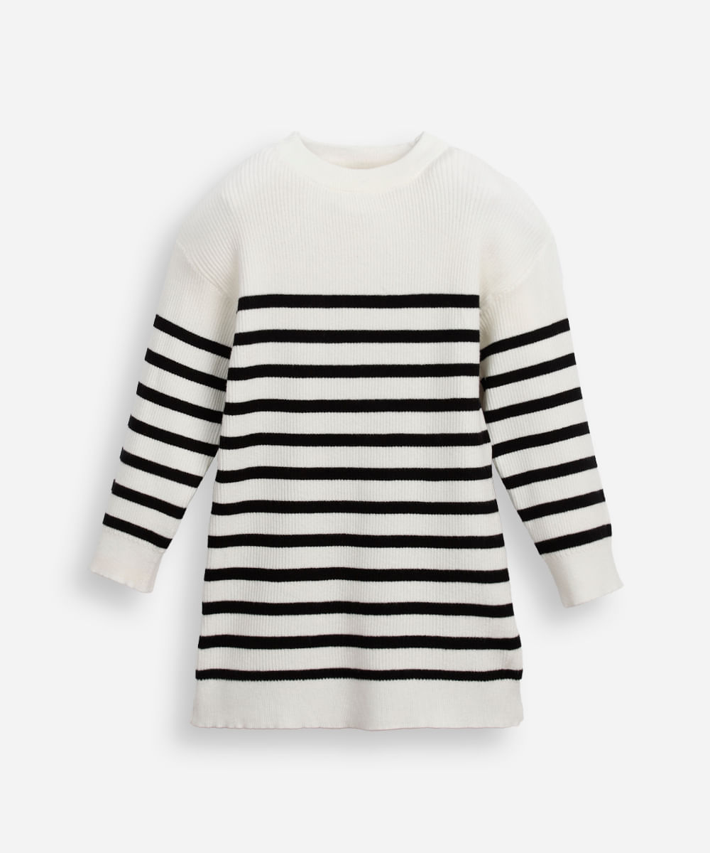 vestido infantil de tricot listrado off white