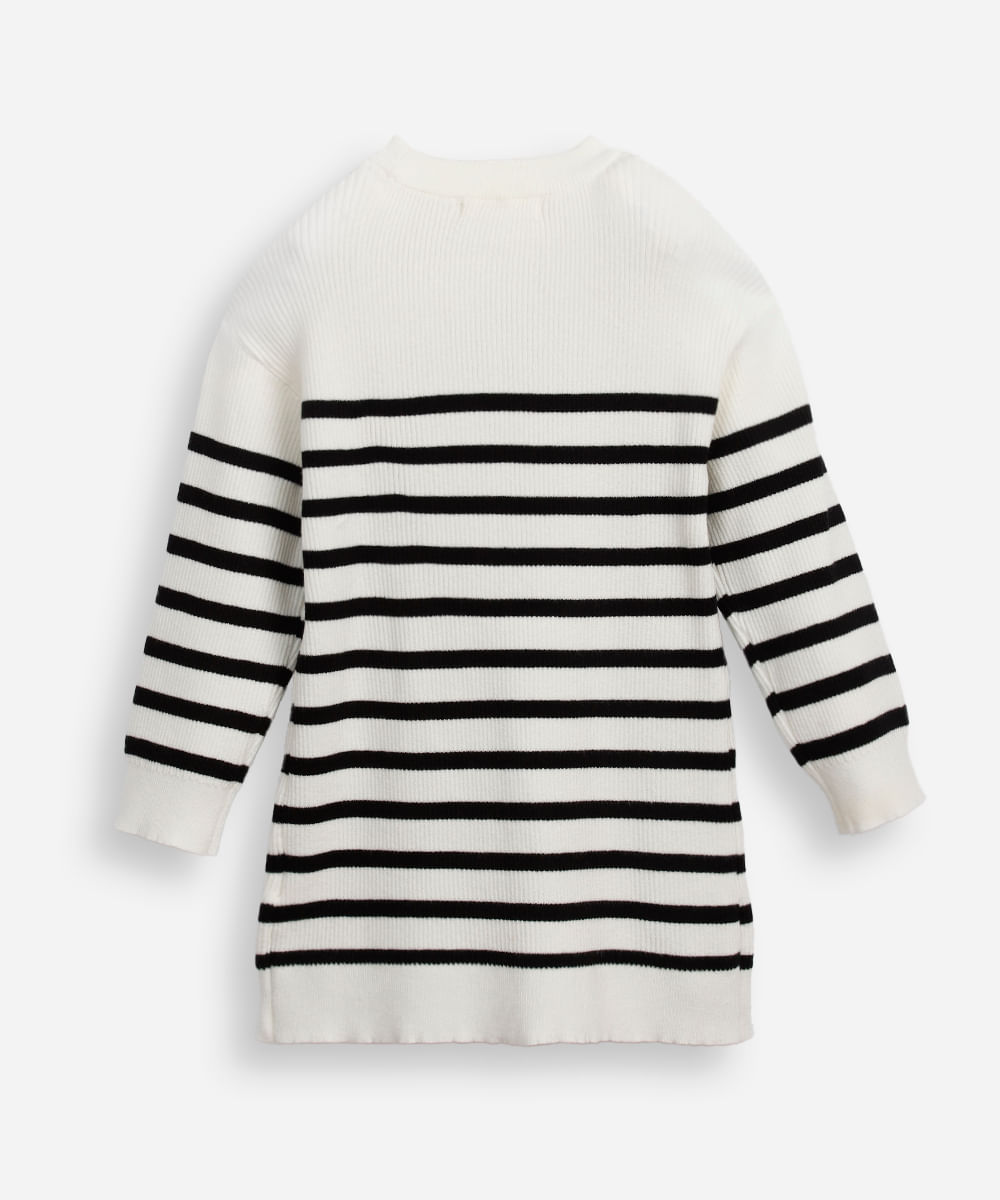 vestido infantil de tricot listrado off white