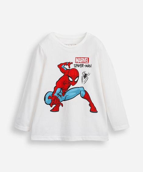 blusa de algodão infantil manga longa homem aranha off white