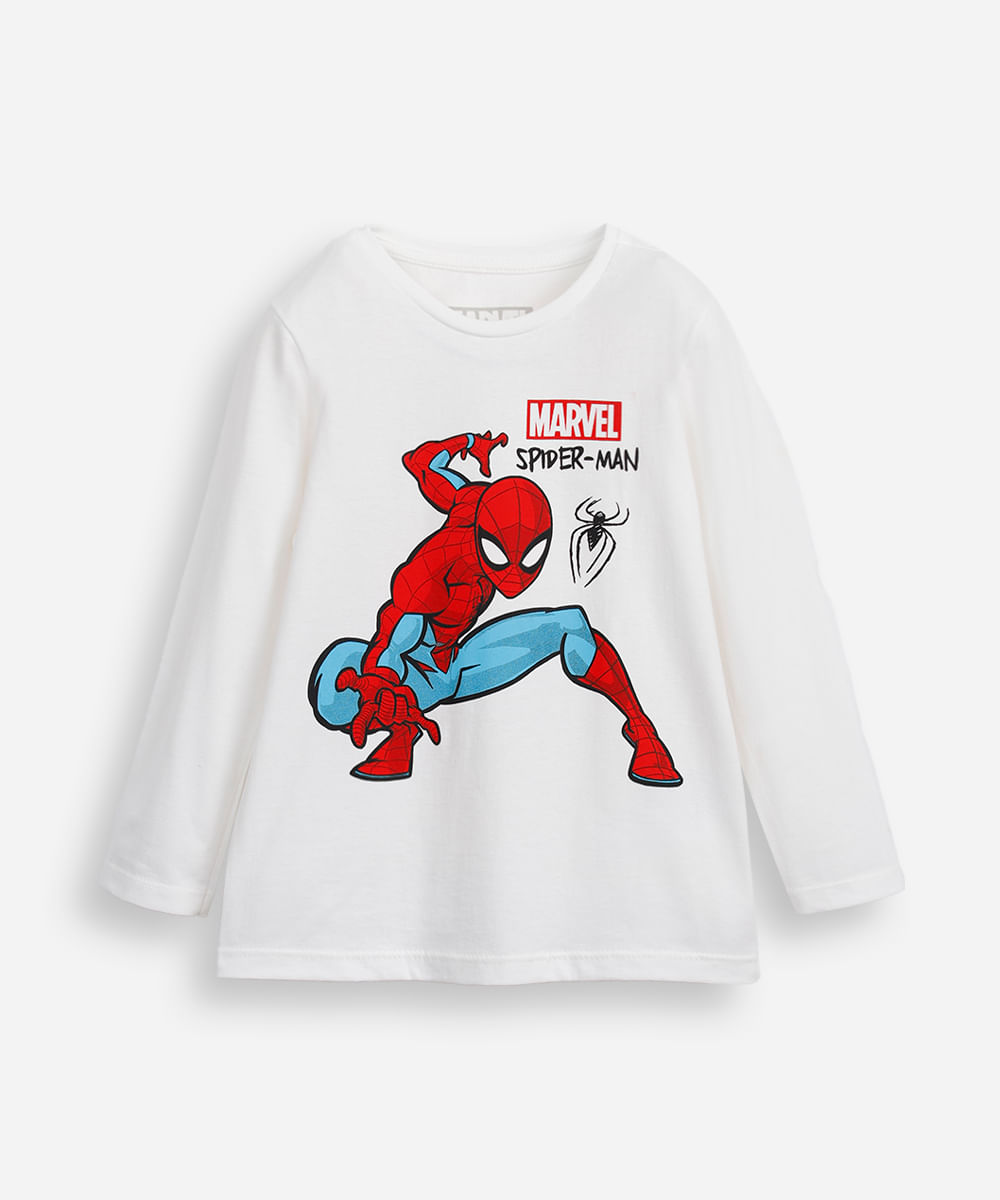 blusa de algodão infantil manga longa homem aranha off white
