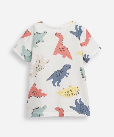 camiseta de algodão infantil manga curta dinossauro off white