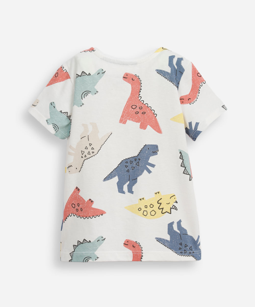 camiseta de algodão infantil manga curta dinossauro off white