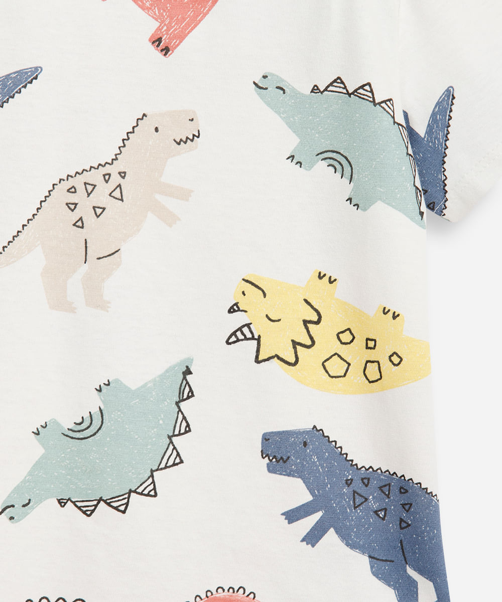 camiseta de algodão infantil manga curta dinossauro off white
