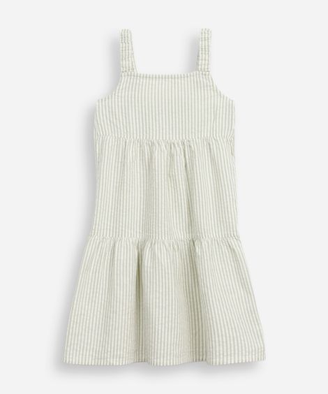 vestido infantil listrado e texturizado verde