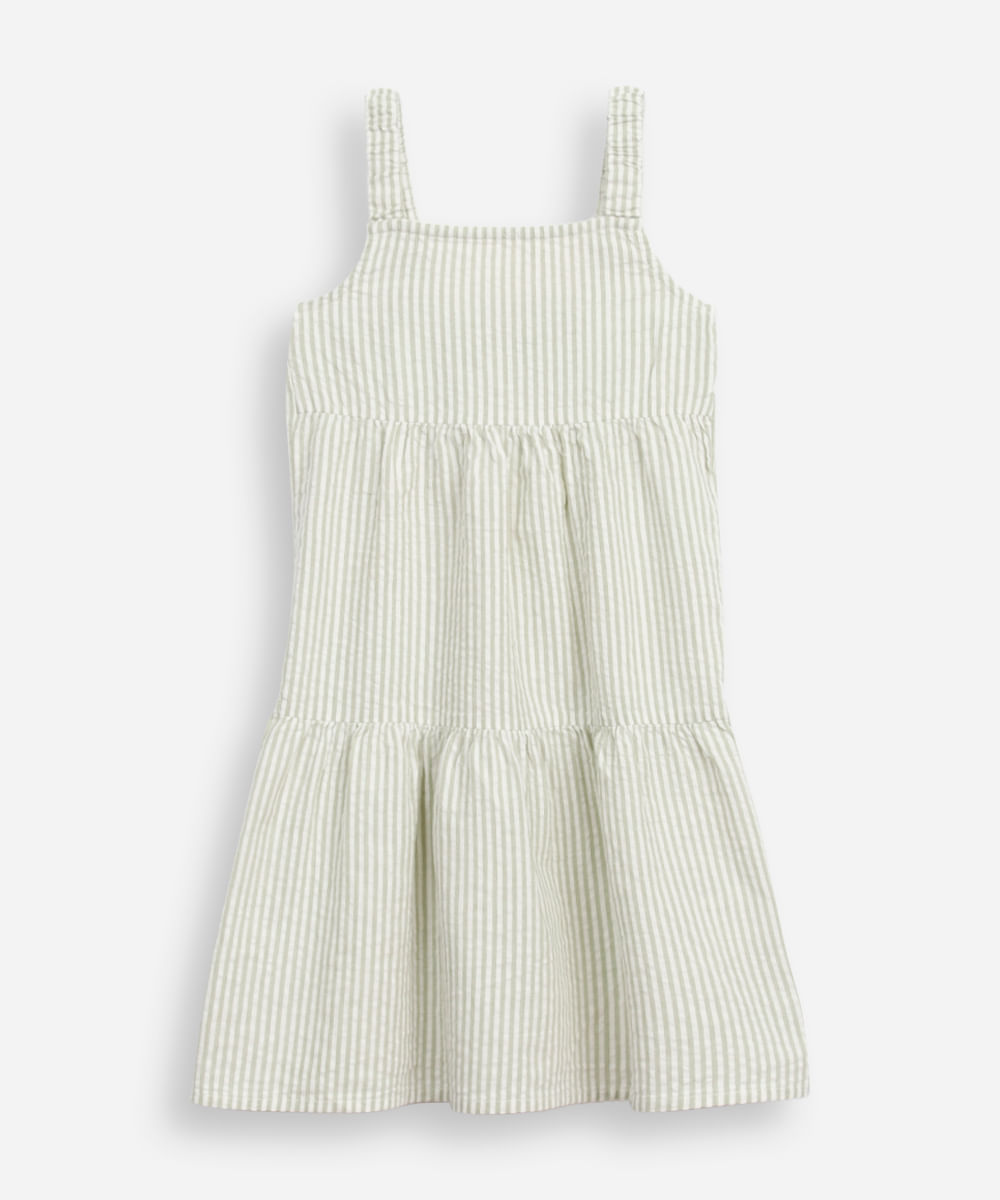 vestido infantil listrado e texturizado verde