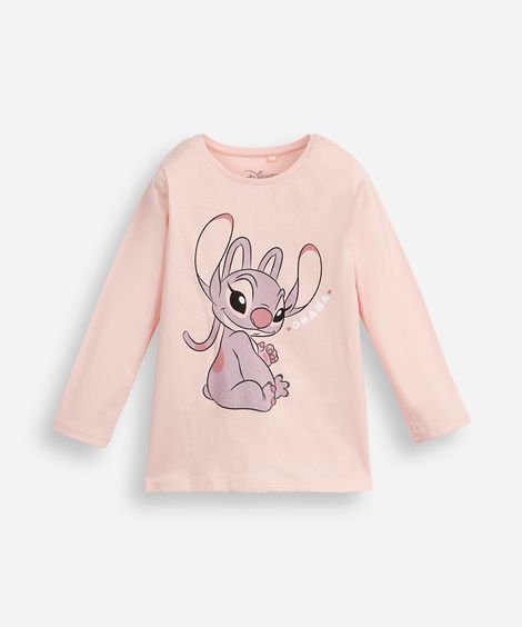 blusa de algodão infantil manga longa com glitter angel rosa