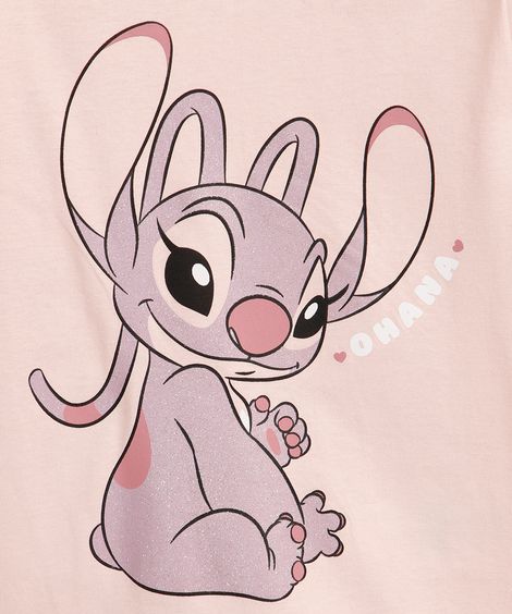 blusa de algodão infantil manga longa com glitter angel rosa