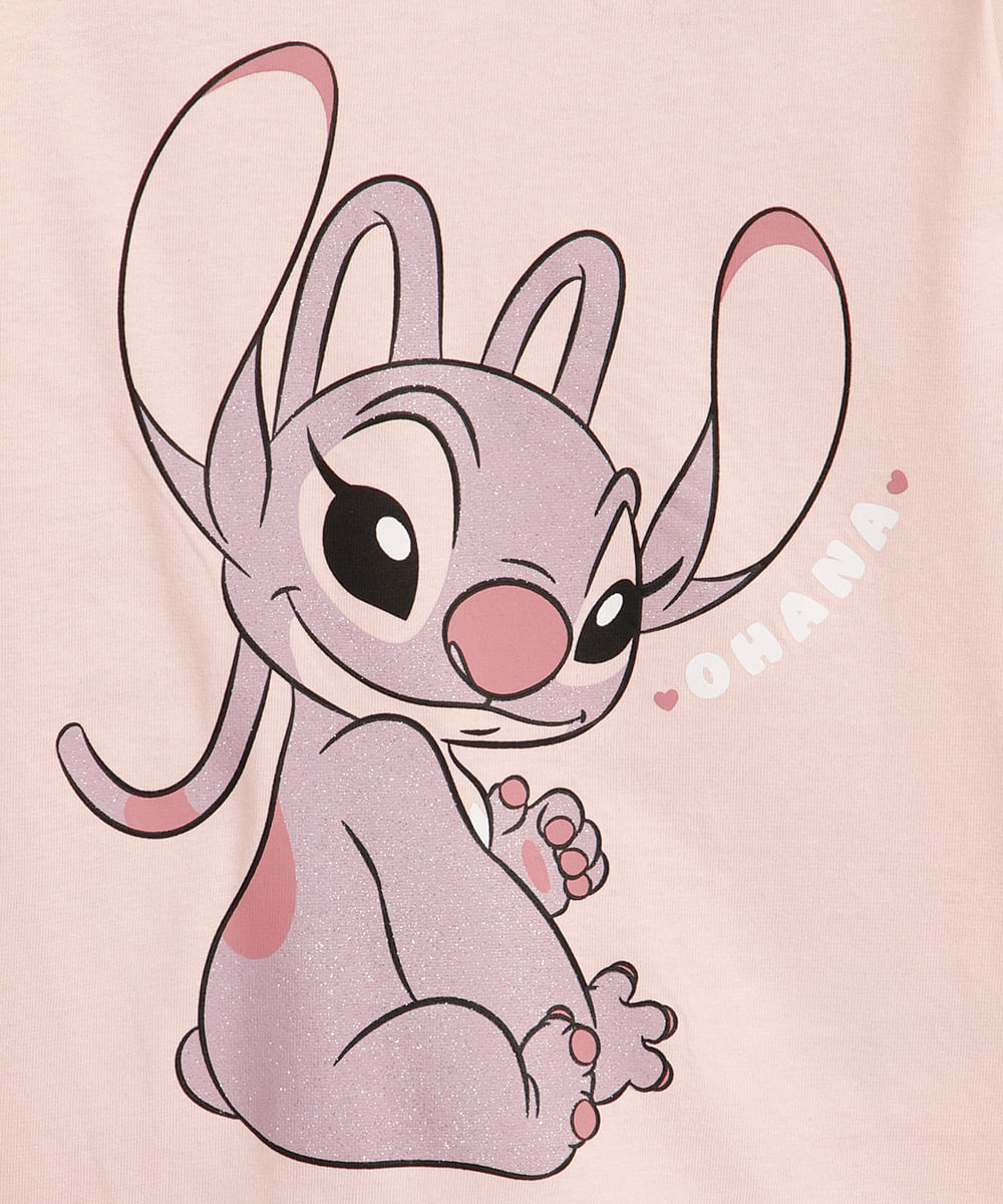 blusa de algodão infantil manga longa com glitter angel rosa