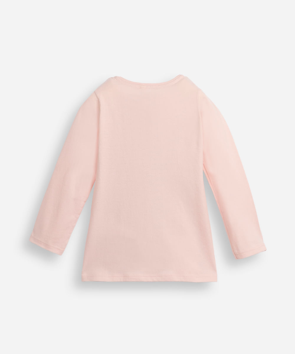 blusa de algodão infantil manga longa com glitter angel rosa