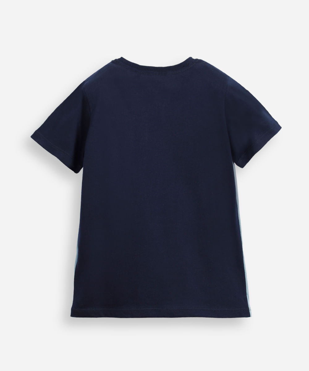 camiseta de algodão infantil manga curta snoopy bicolor azul