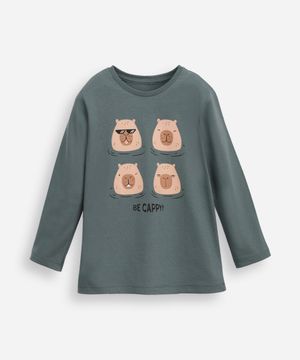 blusa de algodão infantil manga longa capivara verde