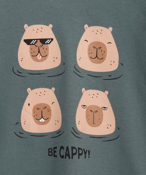 blusa de algodão infantil manga longa capivara verde