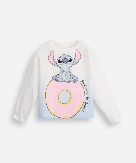 blusa de algodão infantil manga longa degradê stitch off white