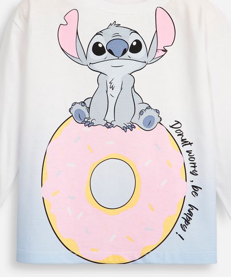 blusa de algodão infantil manga longa degradê stitch off white