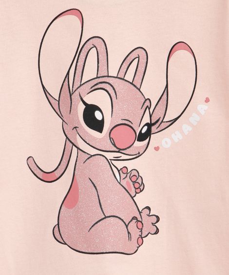 blusa de algodão infantil manga longa com glitter angel rosa