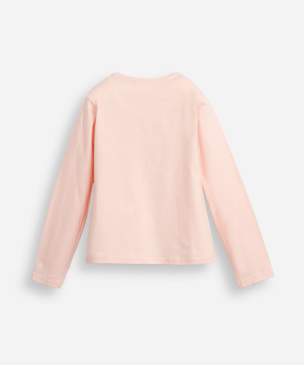 blusa de algodão infantil manga longa com glitter angel rosa
