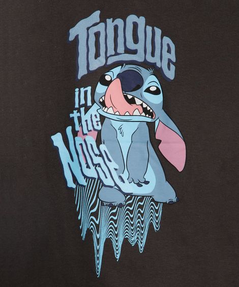 camiseta de algodão infantil manga curta stitch cinza