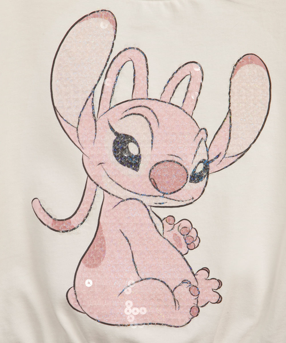 blusa de algodão infantil manga longa com paetê angel off white
