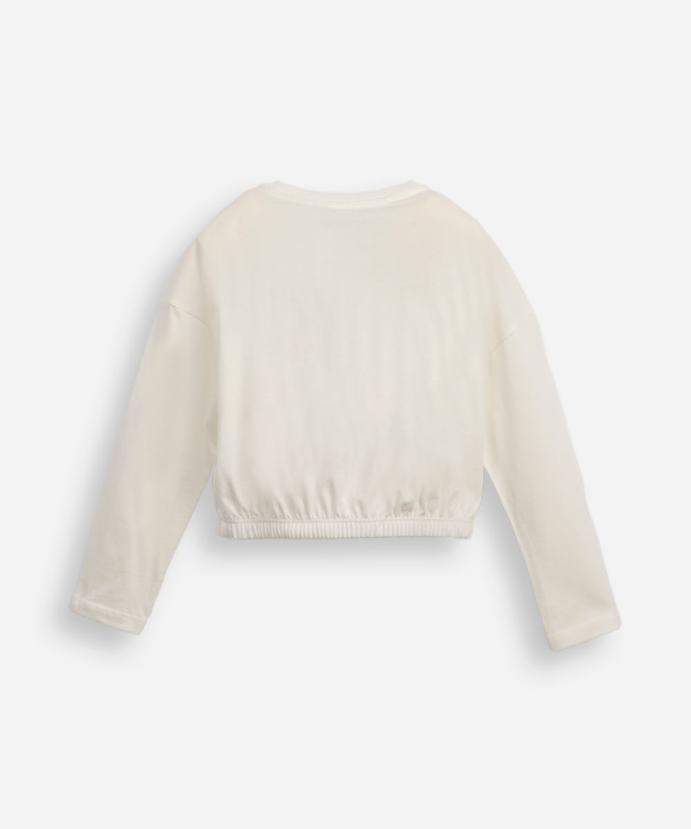 blusa de algodão infantil manga longa com paetê angel off white