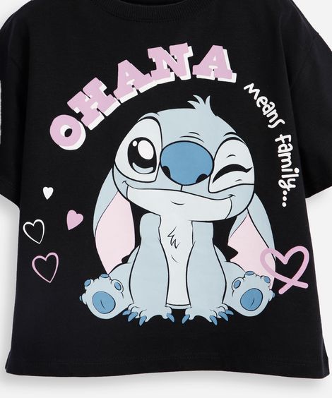camiseta de algodão infantil manga curta stitch preta